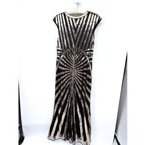 Fundaisy Women's XL Black Gold Sequin Geometric Art Deco Party Dress